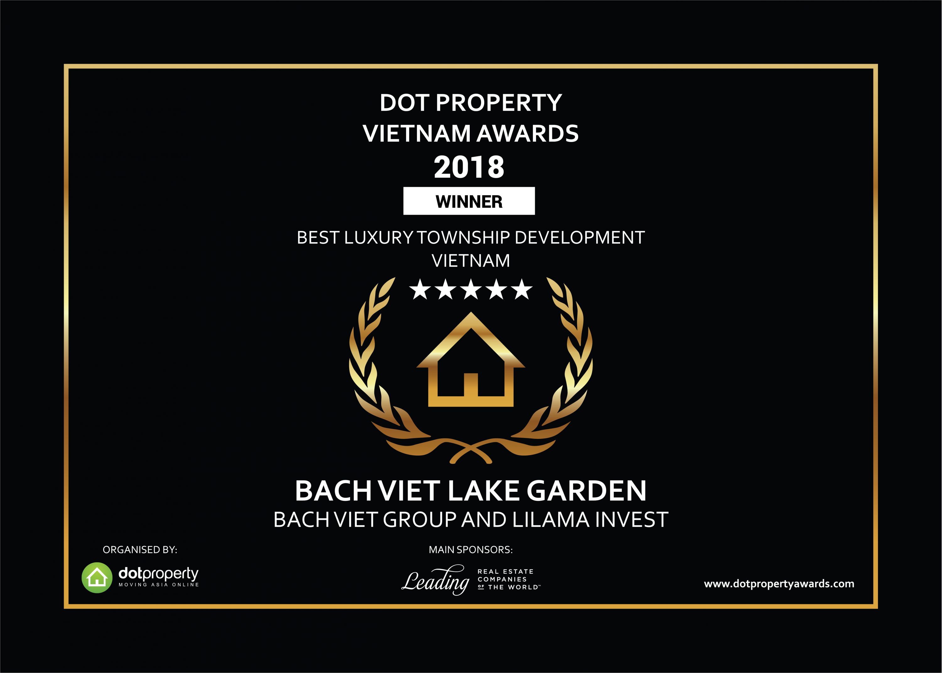 Bách Việt Lake Garden thắng lớn tại giải thưởng DOT Property Award 2018